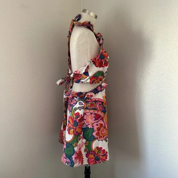 Zimmermann Lovestruck Sleeveless Halter Dress Multicolor Paisley Print Tie Back